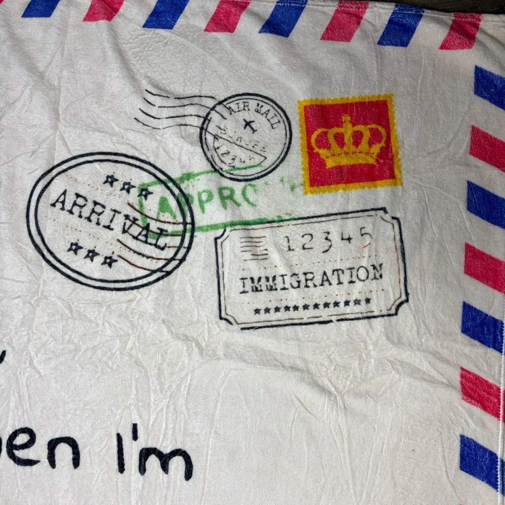 Dear Sister Airmail Letter Fleece Throw Blanket White Red Blue 50x60 Gift Throw